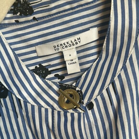 Derek Lam 10 Crosby Striped Mock Neck Button Up Top 8 - Picture 6 of 6